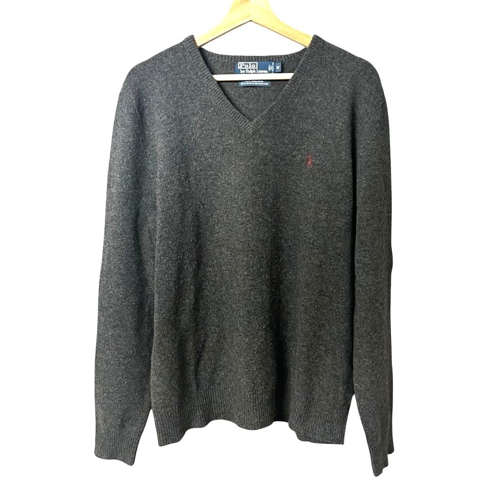 Polo Ralph Lauren Mens Lambswool Sweater Size M V Neck Preppy Old Money Classic